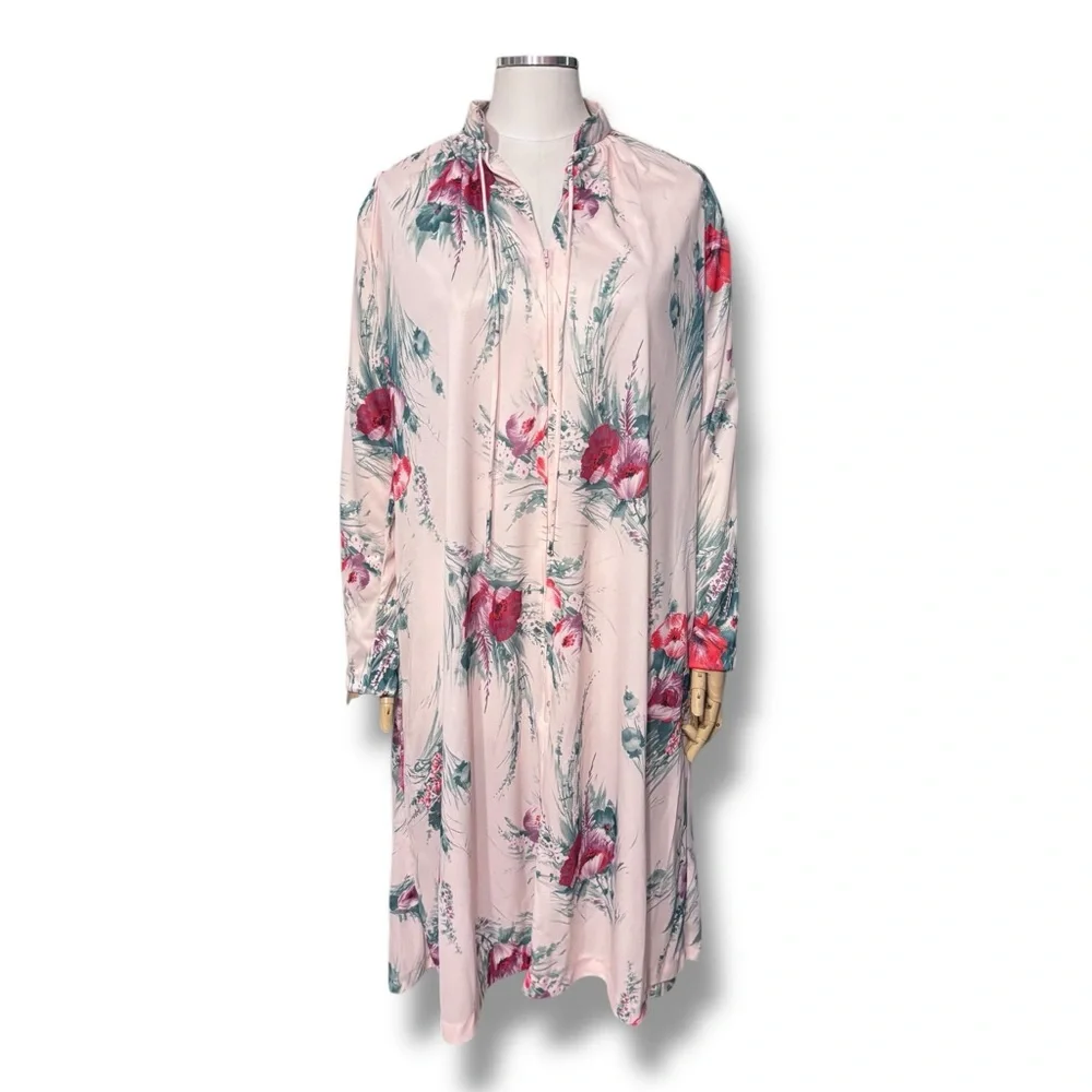 TRAVEL-LITE Pink Floral Zip Front Short Robe Cover Up VINTAGE